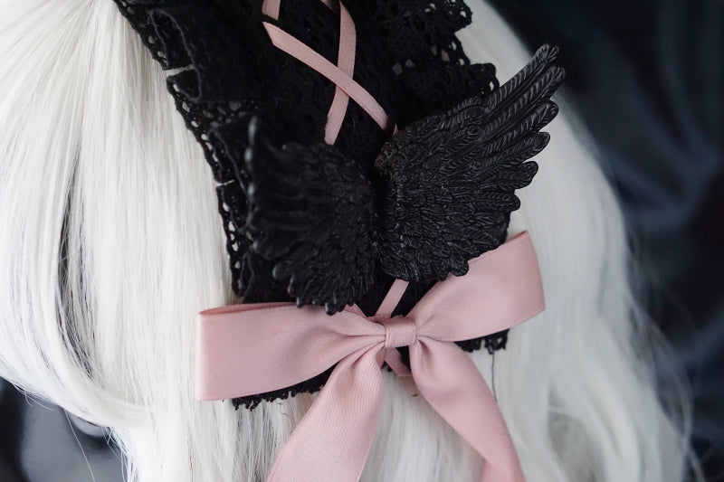 Strange Sugar - Black Wings Halloween Goth Lolita - Hairband Headwear