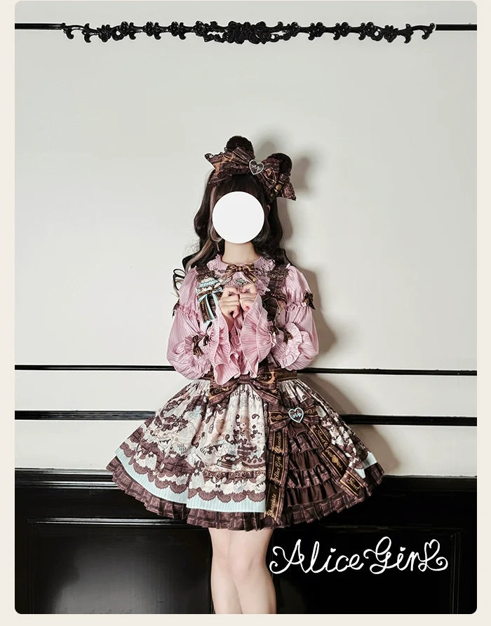 Alice Girl - Bear Chocolate Bar - Kawaii Lolita Blouse, Long Sleeve