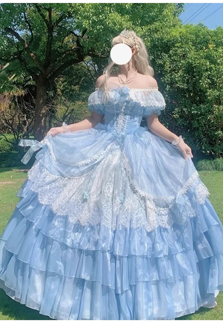 Flora Muse - Lolita Evening Gown - Blue off-the-shoulder ballgown
