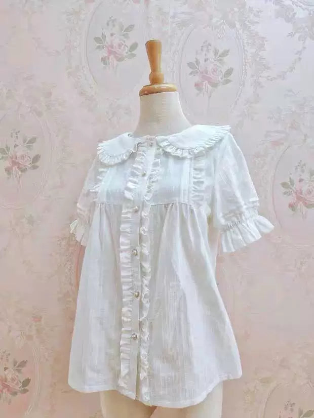 Sweetheart Dream Machine - Summer Ruffle Collar - Blouse with short sleeves and a ruffled collar