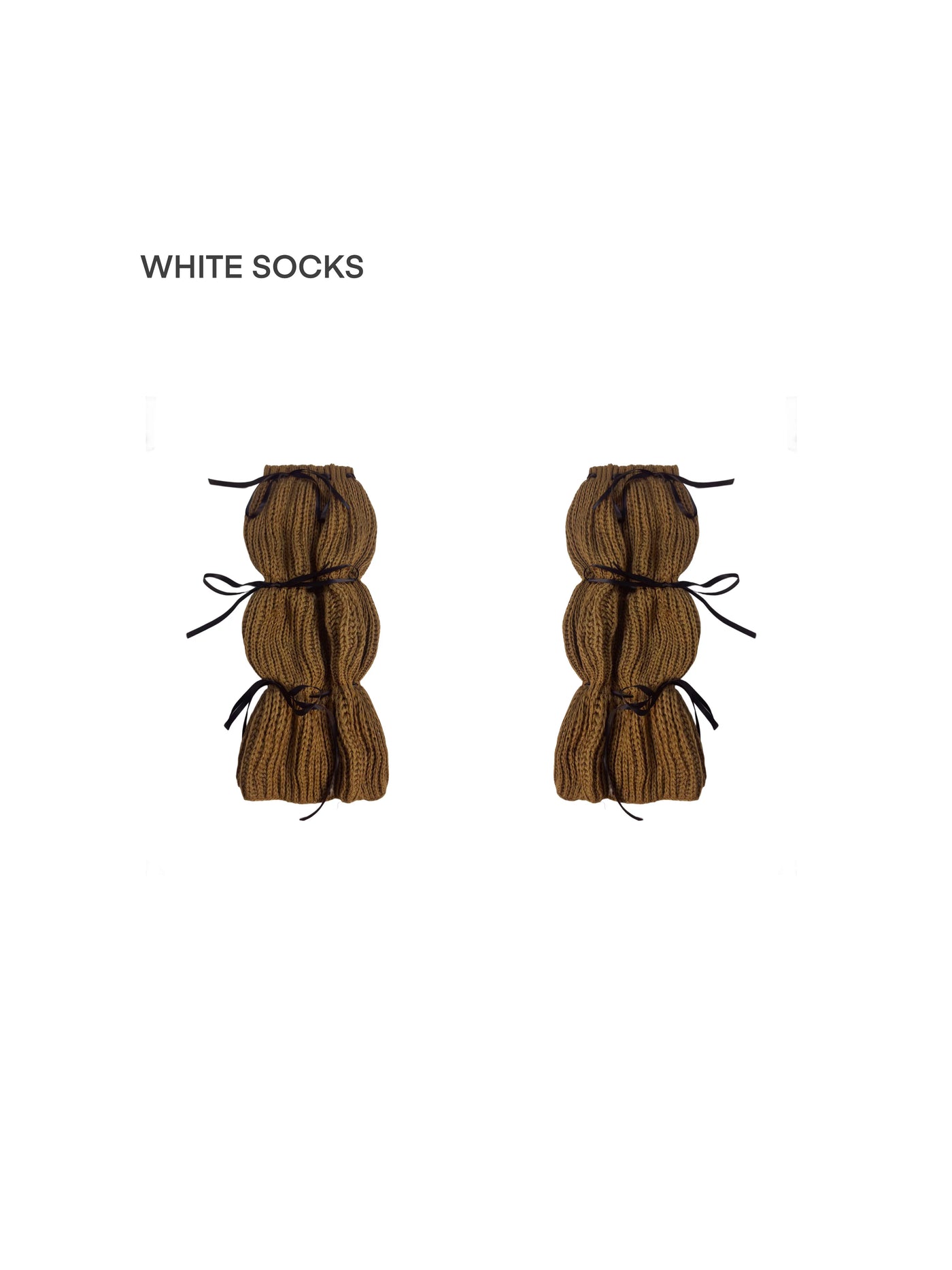 White Socks - Ballet Ribbon - Scrunched Knit Socks with Ribbon Ties