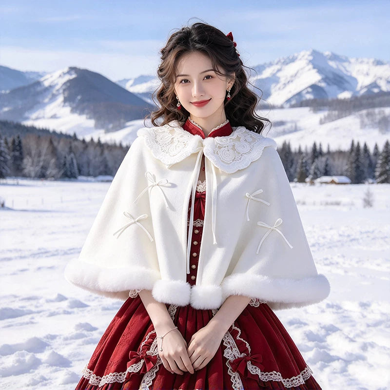 Plush Lolita Winter Capes - Assorted Styles — White Cape DP046 - Flagship Version