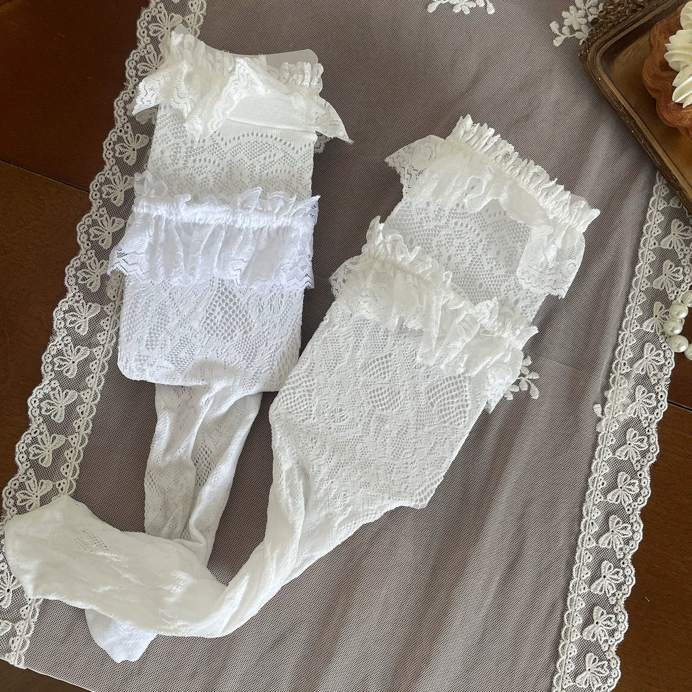 Sock Noble - Layered Lace - Lace Stockings and Thigh Garter Options with Ribbon Ties