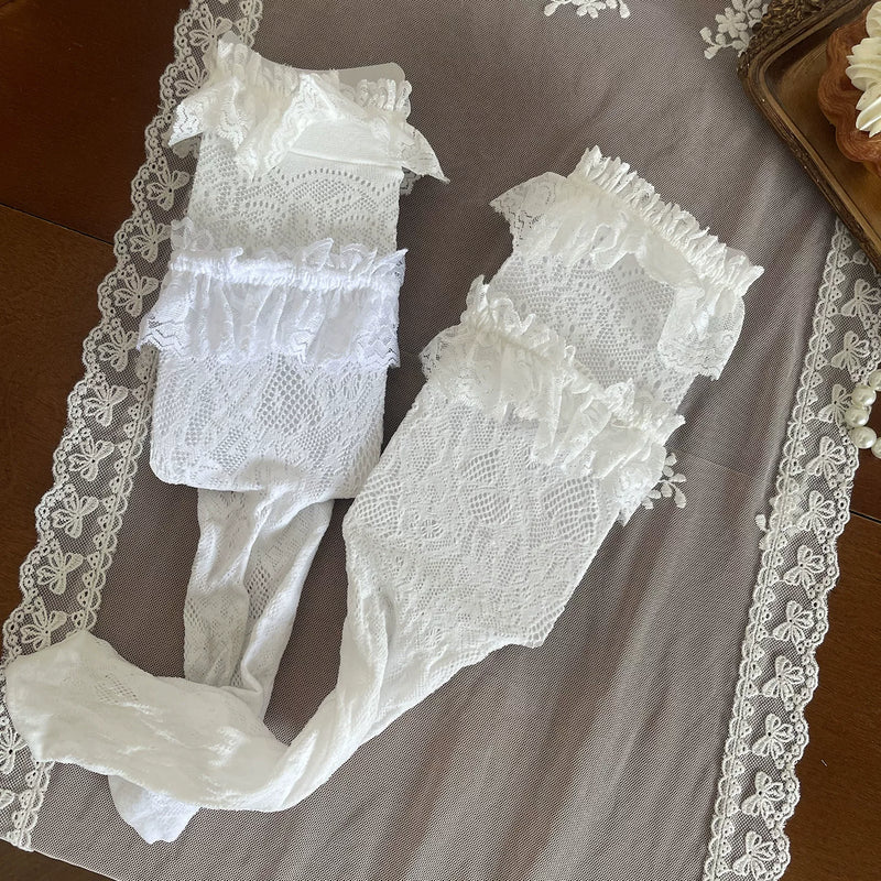 Sock Noble - Layered Lace - Lace Stockings and Thigh Garter Options with Ribbon Ties