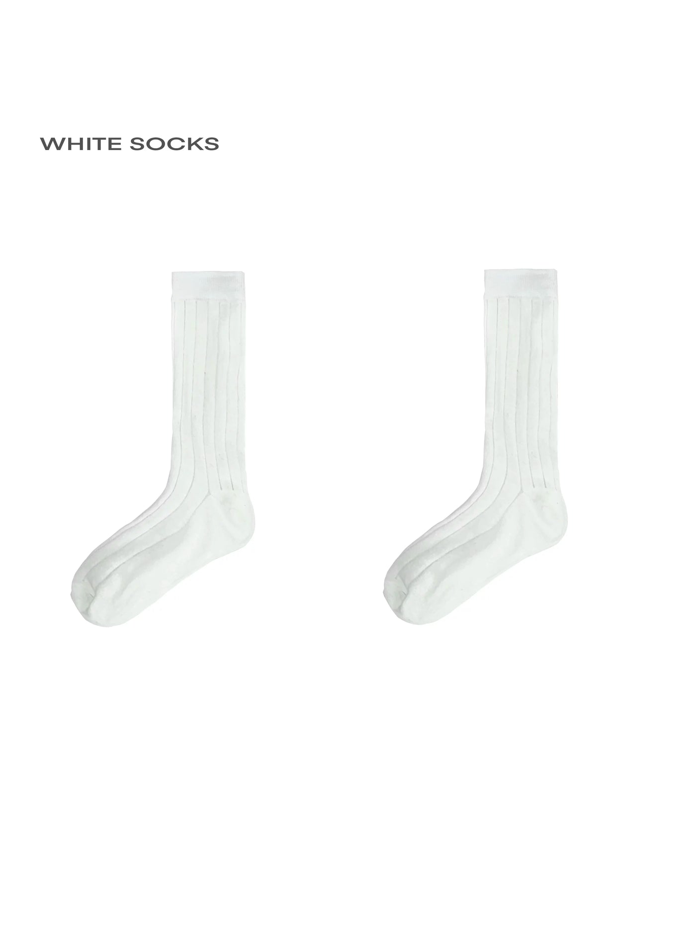 White Socks - Vertical Stripe - Ribbed Calf Socks with Slouch Folds