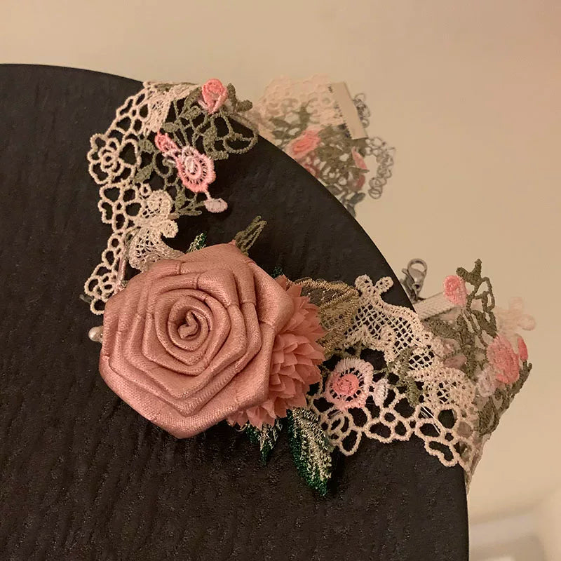 Independent Brand - Rose Lover - Rose Flower Choker Necklace with Lace Petal Detail