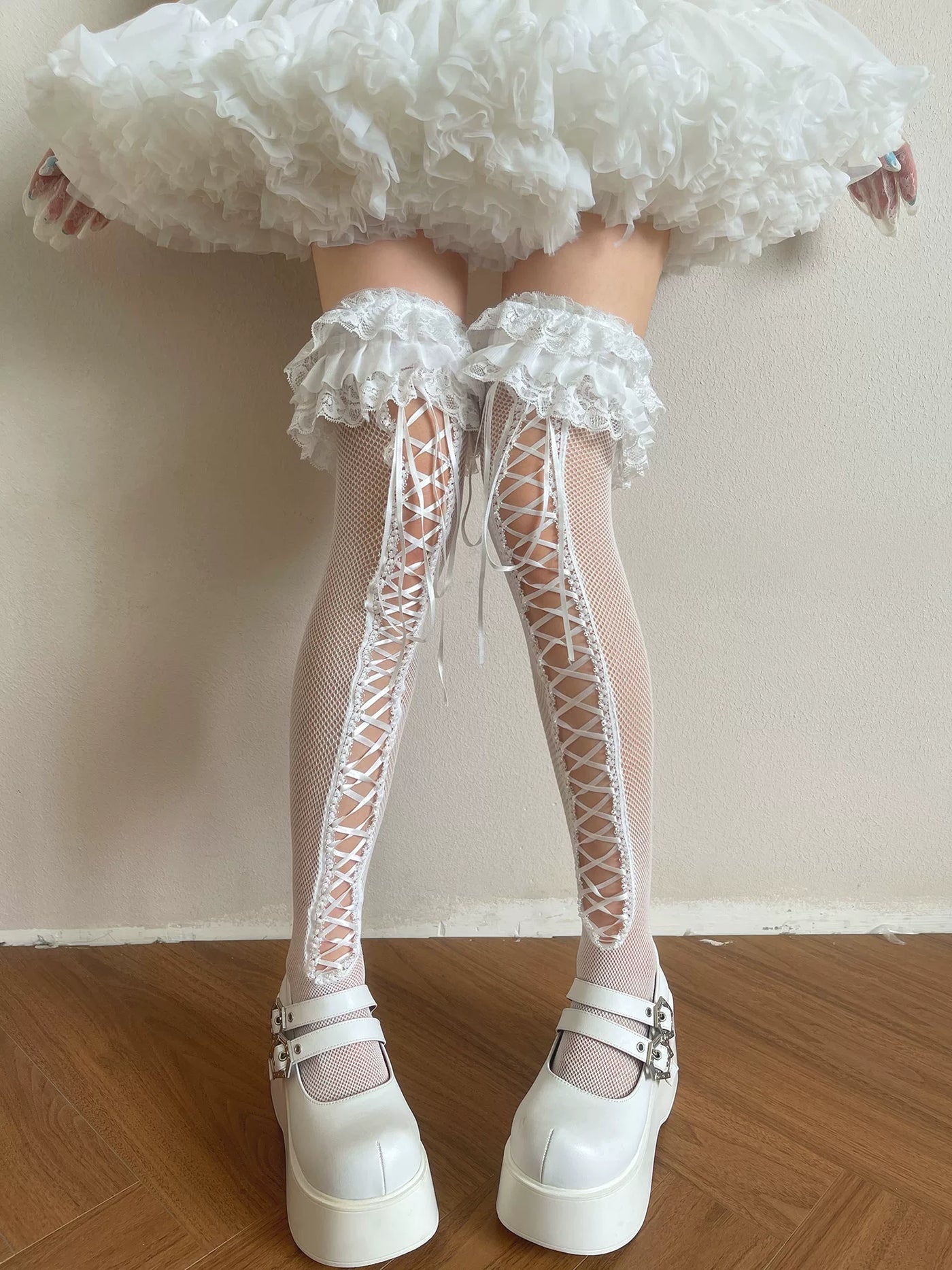 Sock Noble - Bridal Ballet - Over-the-Knee Lace Socks with Ruffled Cuffs