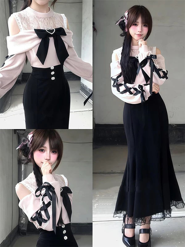 Creamy - Heiress Ribbon - Dress with an off-shoulder neckline
