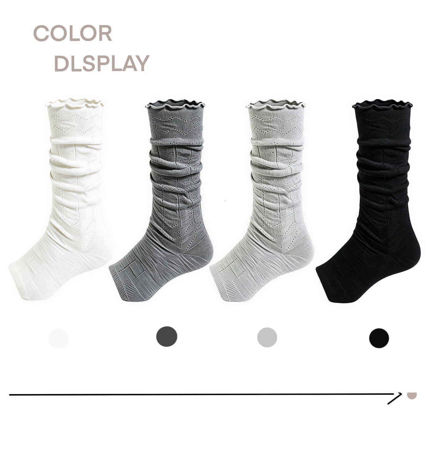 White Socks - Ruched Mesh - Mid-Calf Stirrup Socks with Ruffle Cuffs