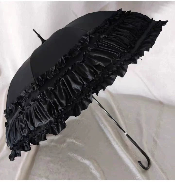 Independent Brand - Lace Parasol Collection - Ruffled Lace Parasol with Decorative Handle