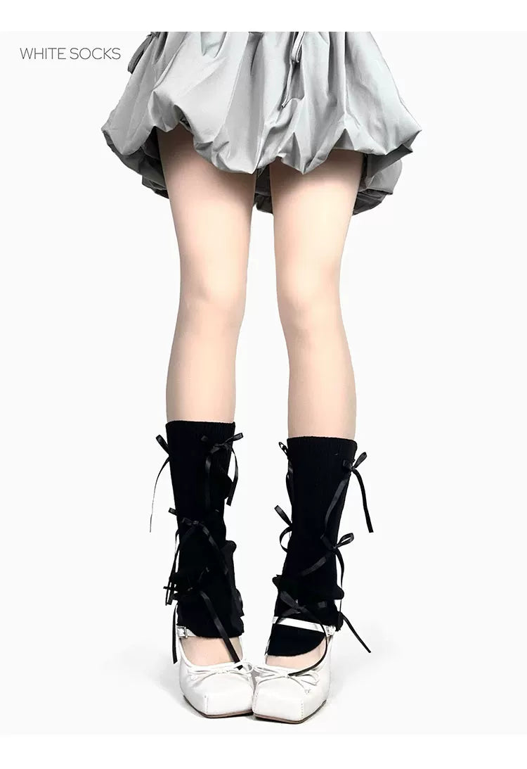 White Socks - Ribbon Ballet - Socks with ribbon bows