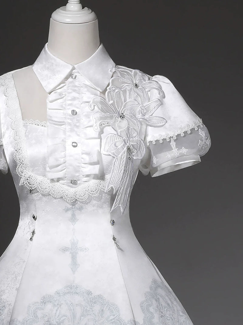 Letters from Unknown Star - White Classic Lolita Printed OP - Dress with Cross OP Dress