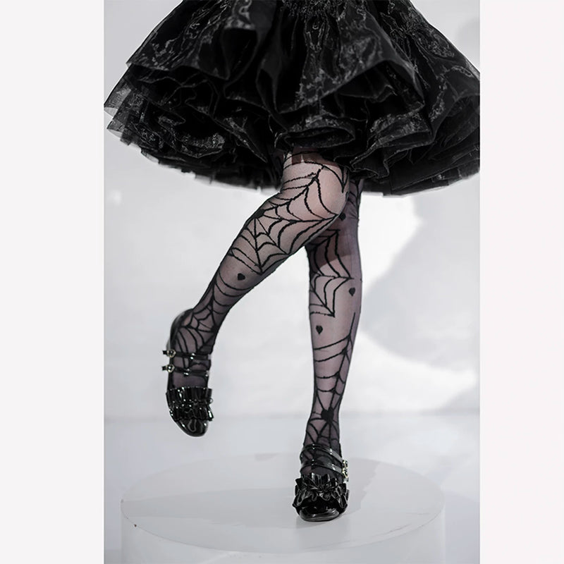 roji roji - Clotho's Heart - Sheer Over-the-Knee Socks with Spiderweb and Heart Motifs