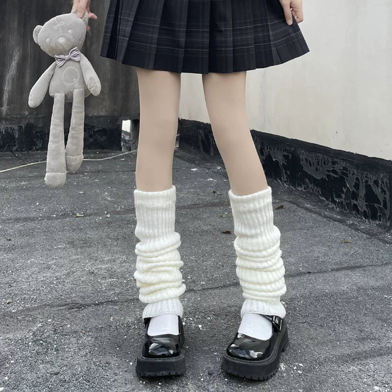 Floral Milk Cat long white ribbed scrunch leg warmers