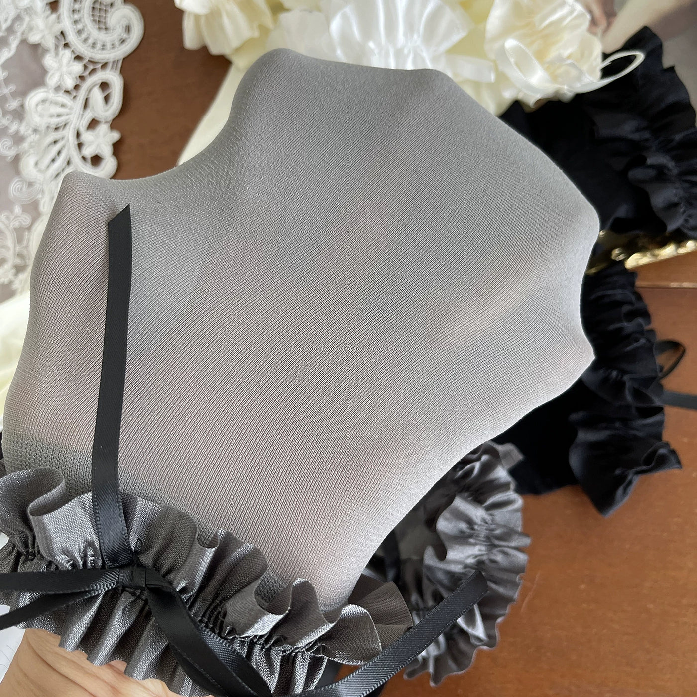 Sock Noble - Gray Ruffle - Over-the-Knee or Mid-Calf Socks with Ruffled Bow Cuffs