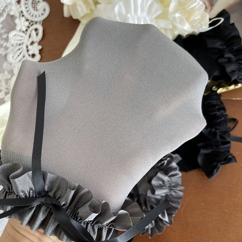 Sock Noble - Gray Ruffle - Over-the-Knee or Mid-Calf Socks with Ruffled Bow Cuffs