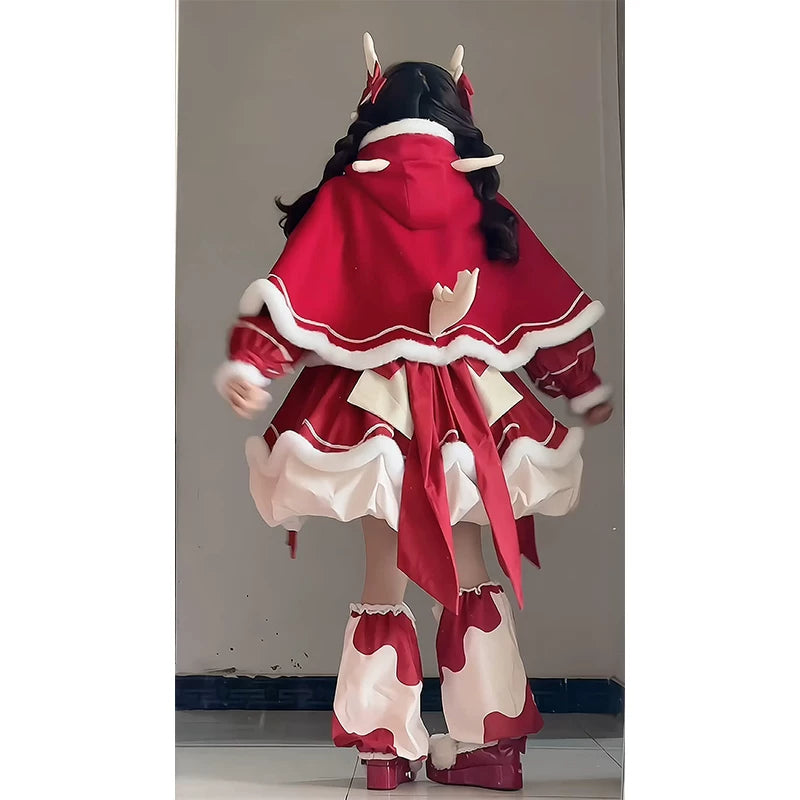 Creamy - Red Holiday - Five-Piece OP Dress Set with a Cape and Train