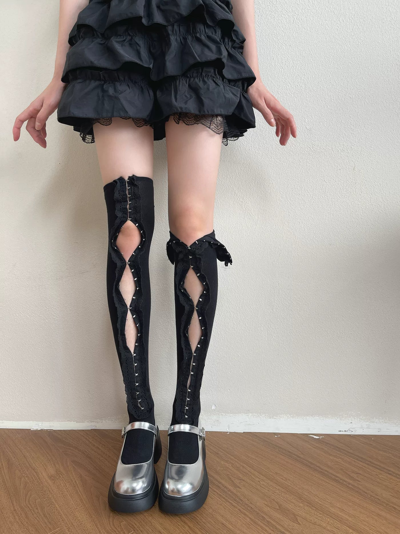 Sock Noble - Millennium Cutout - Lace Cutout Long Socks with Hook Closures