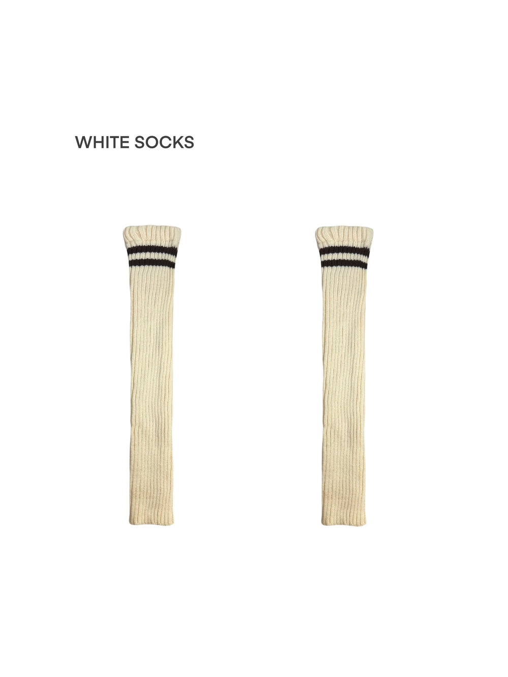 White Socks ribbed over-the-knee leg warmers with contrasting stripe bands