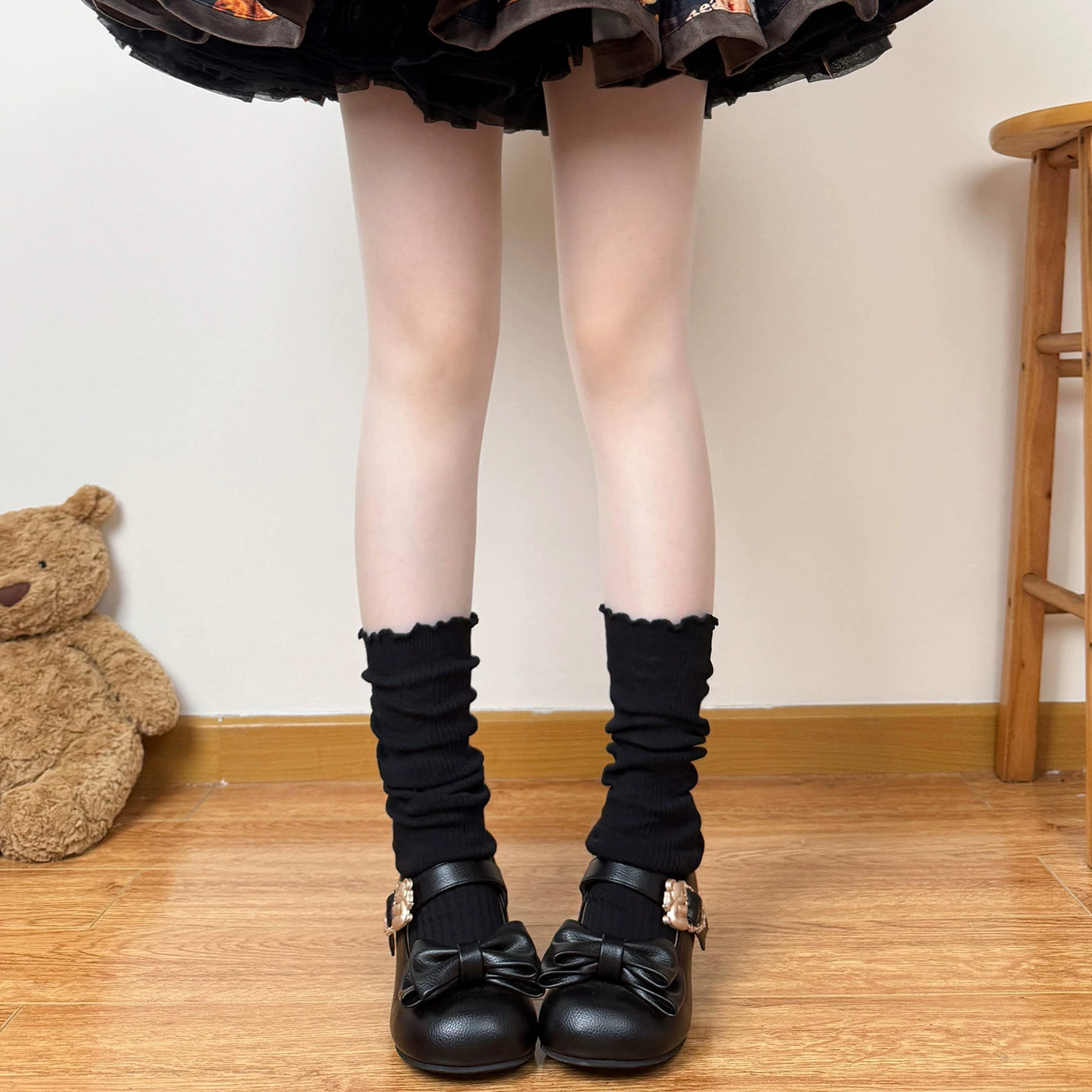 Chubby Bear Tales - Antique Doll - Thin Mid-Calf Socks with a Slouchy Ruched Shape