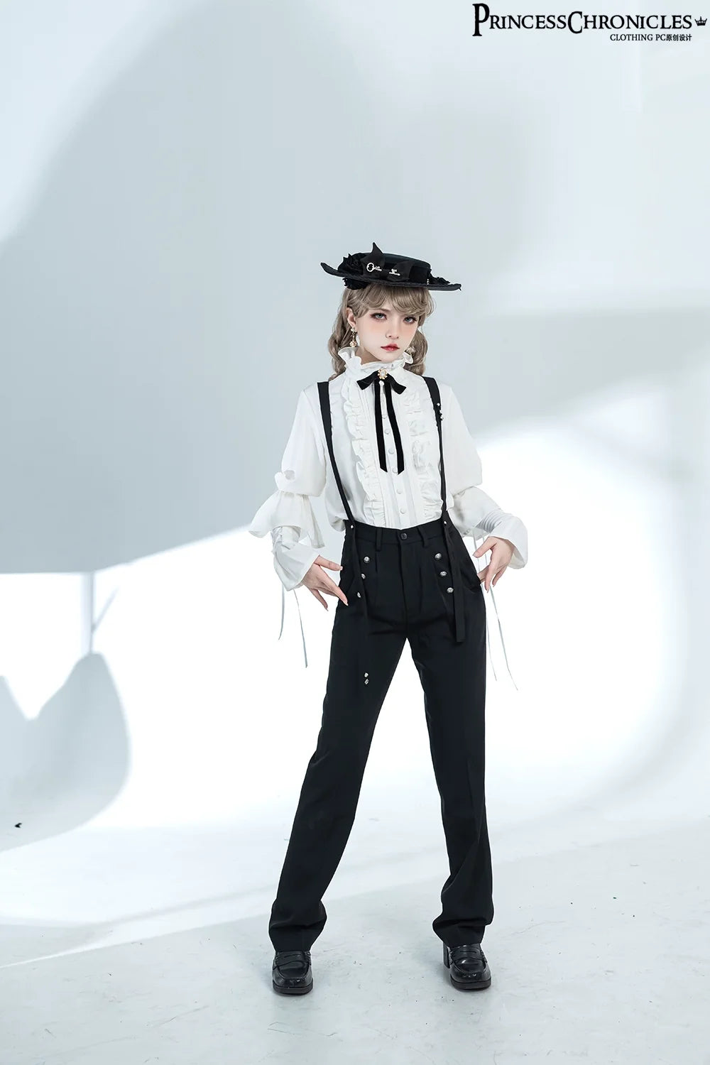 Princess Chronicles - Xuan Yin - Vintage Ouji Lolita White Shirt & Black Pants