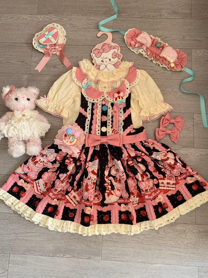 Xian Diandian - Salty Heart Berry Pie - Printed JSK with Cherry and Dessert Motifs