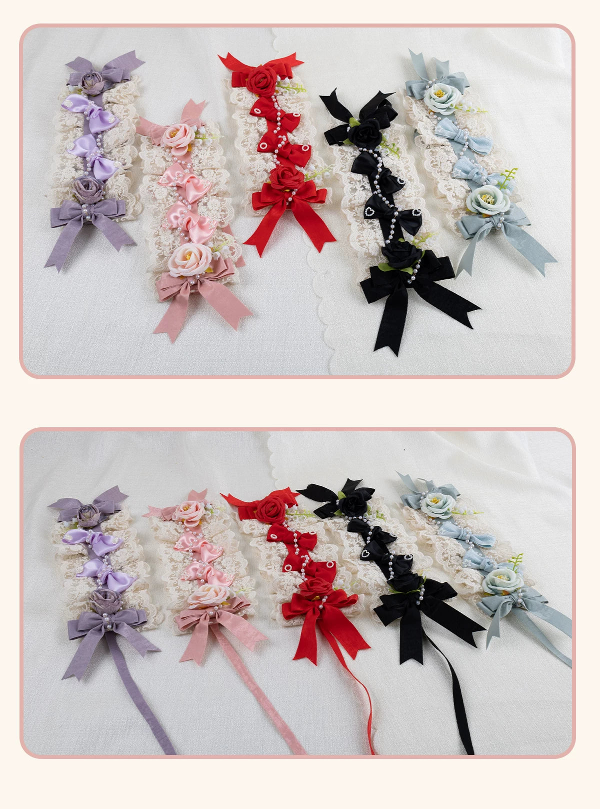 Stardust Rose - Rose Heart - Lace Headband with Rose and Heart Details