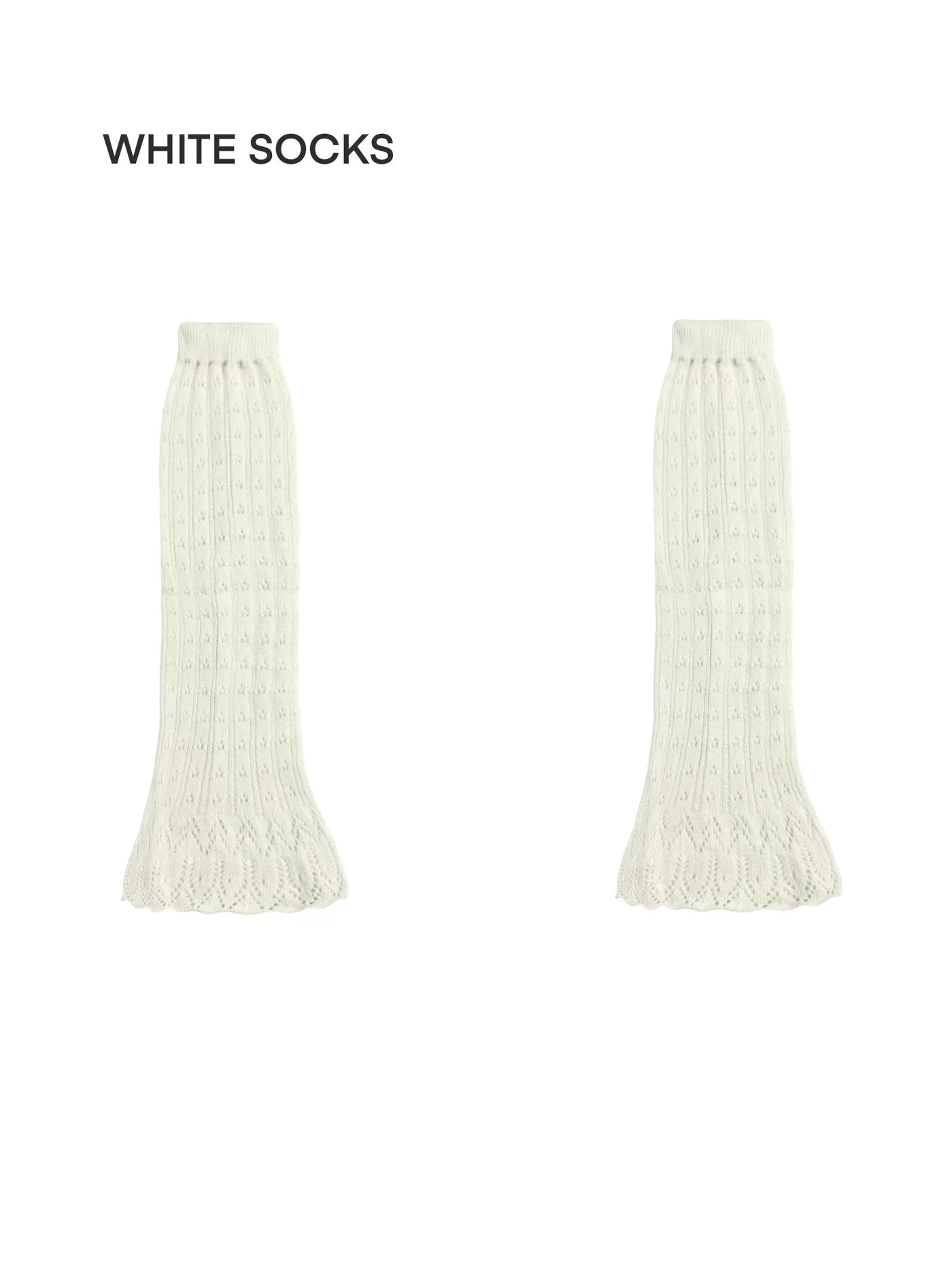 White Socks - Openwork Flared - Knitted Leg Warmers with Flared Hems