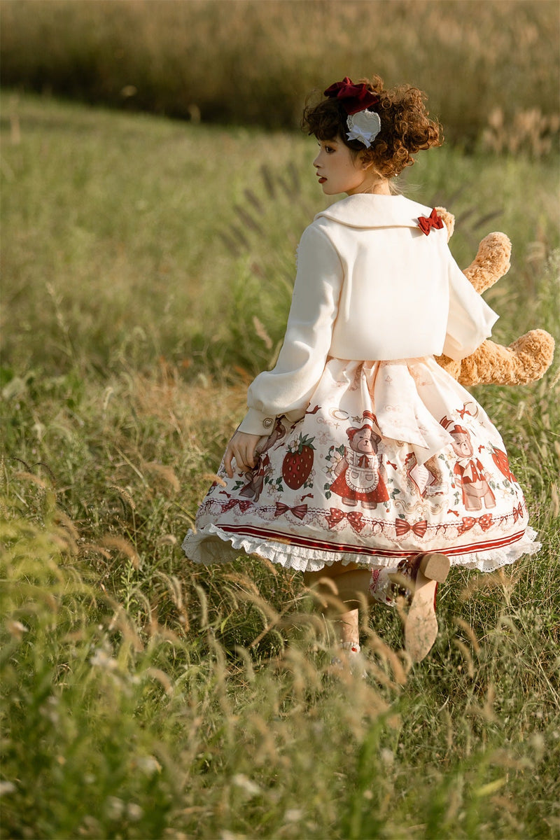 Designer's Gift - Christmas New Year Winter - White Coat and JSK Dress with Red Bow - product detail 9