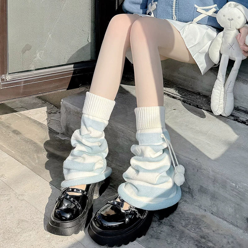 Floral Milk Cat - Candy Stripe Warmers - Striped Knit Leg Warmers