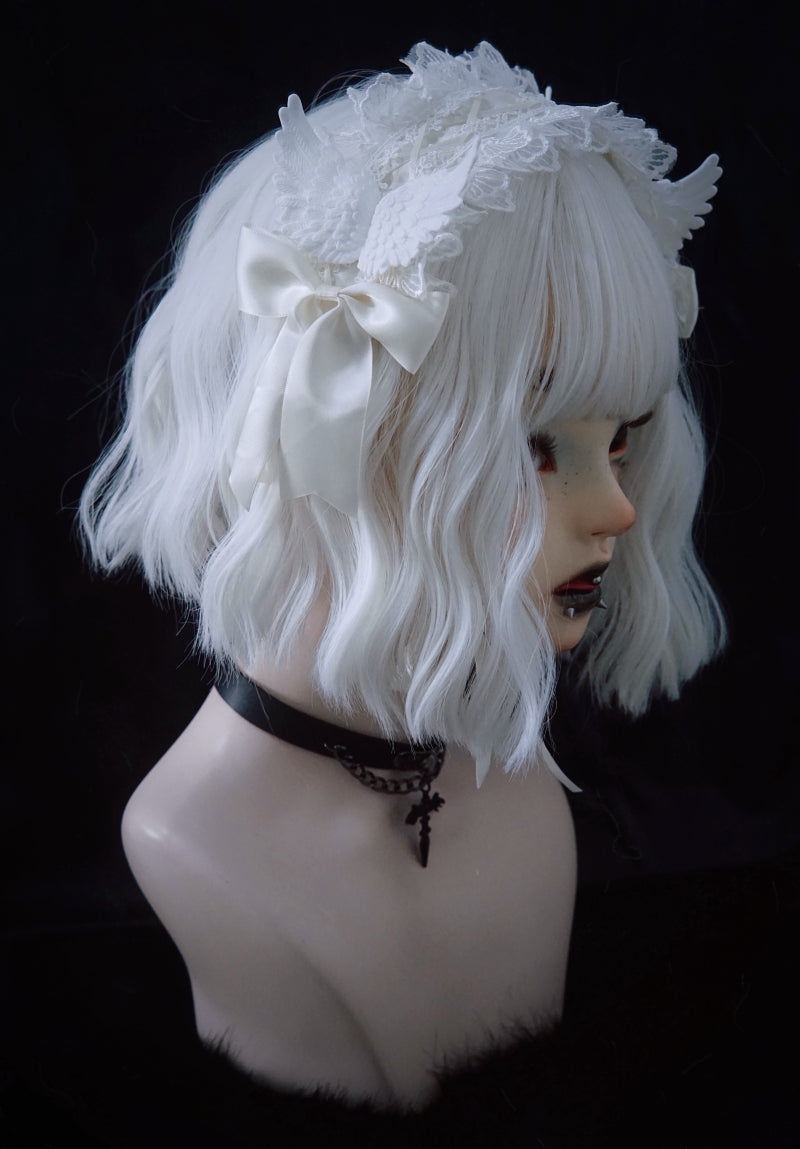 Strange Sugar - Gothic Lolita White Lace Angel - Wings Hairband Headwear