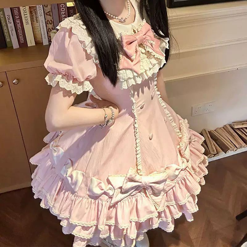 Sweetheart Dream Machine - Princess Cake - Short-sleeve OP dress with layered ruffles and bows