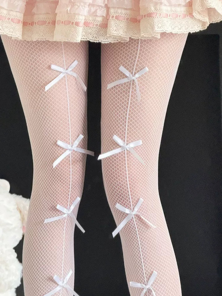 Fantasy Doll - Ribbon Mesh - Mesh Tights with Repeated Ribbon Bows
