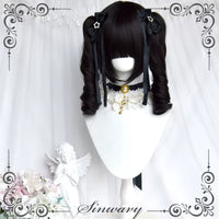 Sinwavy - Dimple Girl - short black Roman-curl ponytail wig - Natural Black - short hair + ponytail set