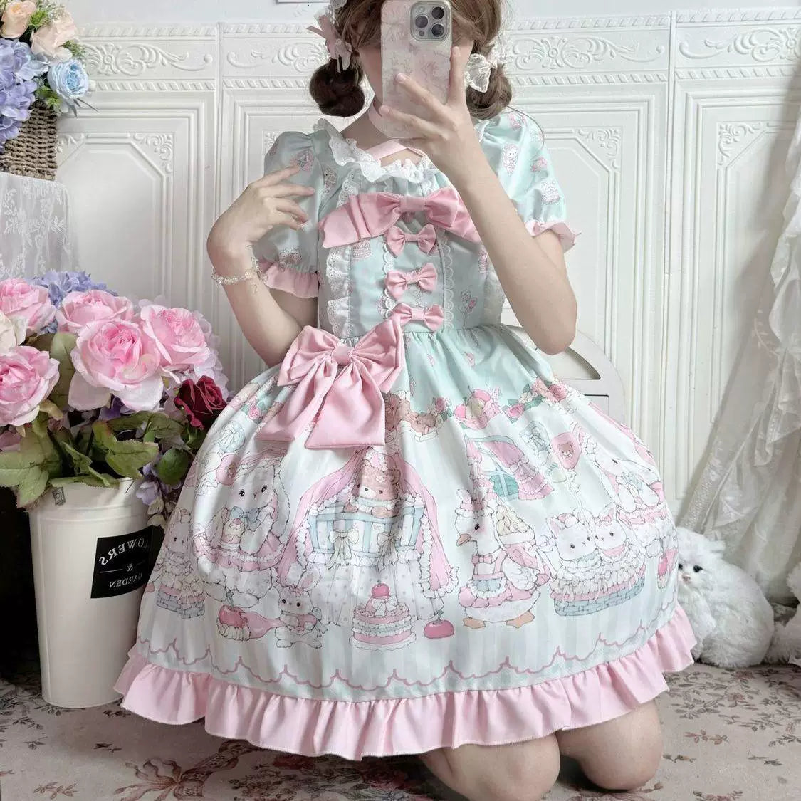 Sweetheart Dream Machine Afternoon Sweet Dream one-piece dress with layered ruffles and a printed skirt panel.