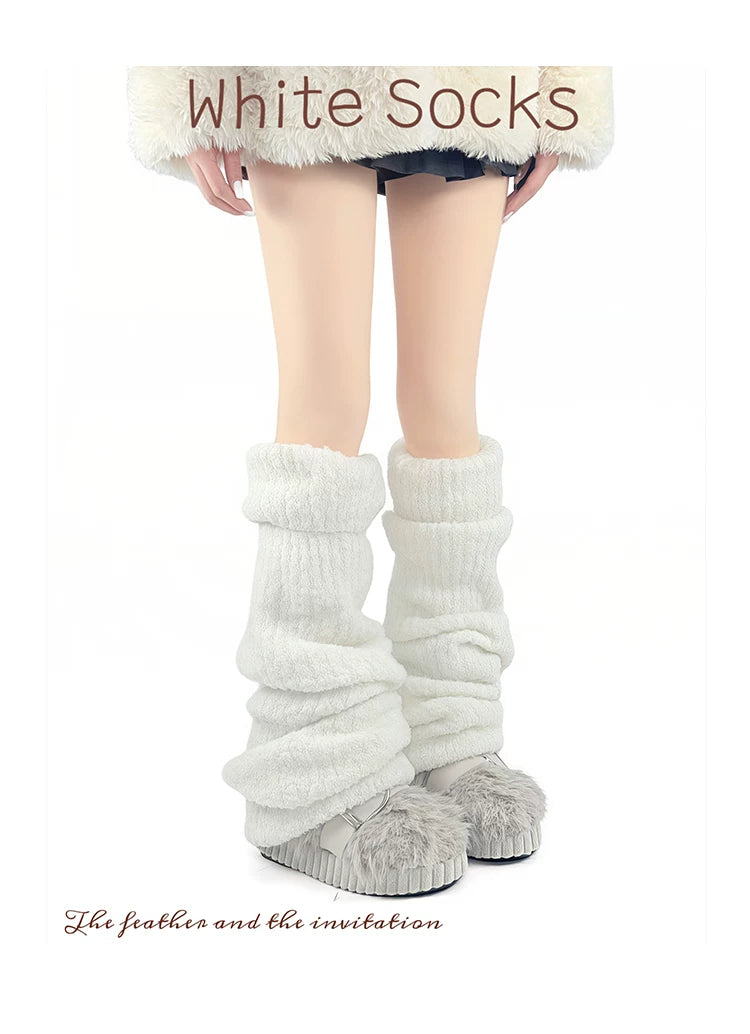 White Socks - The Feather and the Invitation - Slouch Socks with Layered Cuffs