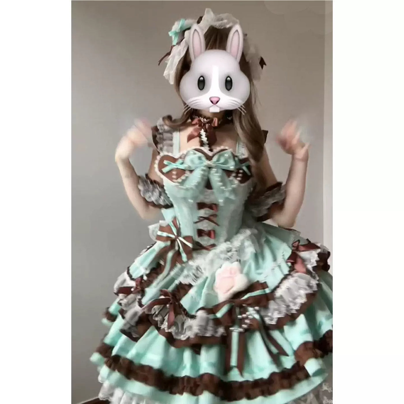 Creamy - Mint Chocolate - Mint-and-Chocolate JSK Dress Set with Ruffled Train