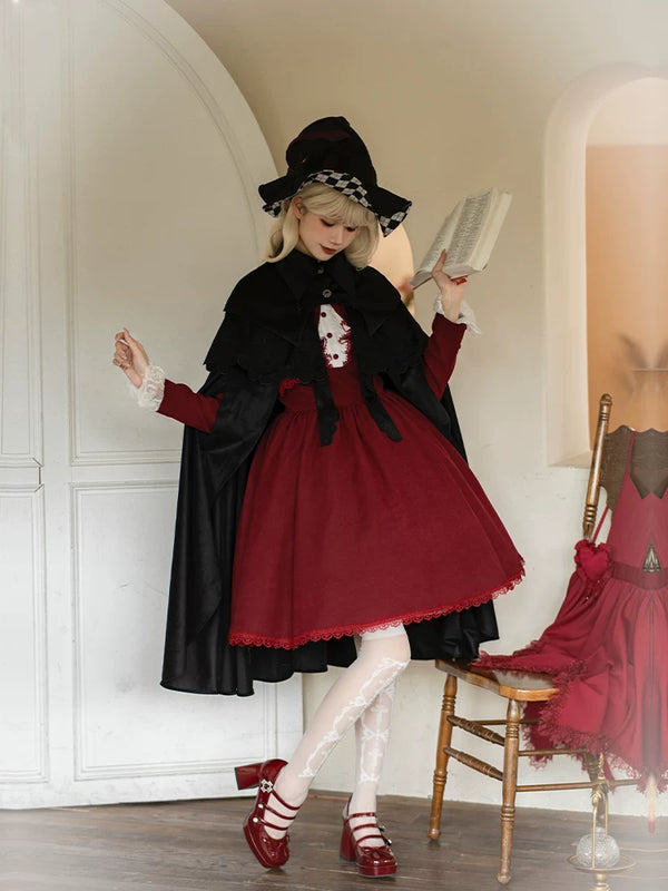 With PUJI - Pilgrim - Black Gothic Lolita Cape, Detachable 2-Piece product view