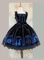 JSK en velours - Noir avec broderies bleues / S