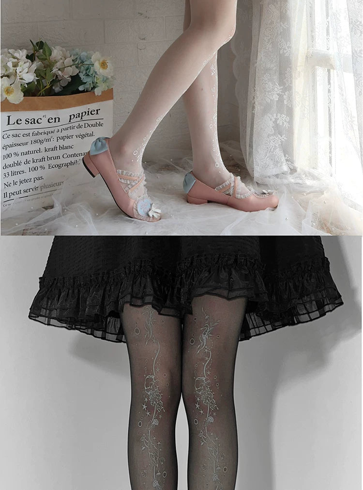 roji roji - Deep Sea Story - Printed Tights with Fine Linework