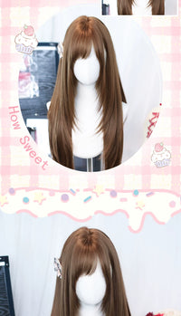 Dalao Home - Lina - natural warm-brown long wig with side fringe - Lina Honey Tangerine Warm Brown