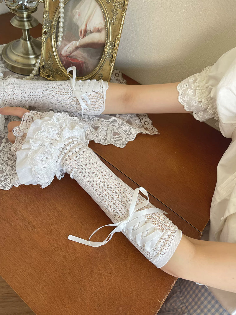 Sock Noble - Ballet Ribbon Lace - Lace Hand Sleeves with Tiered Ruffle Cuffs