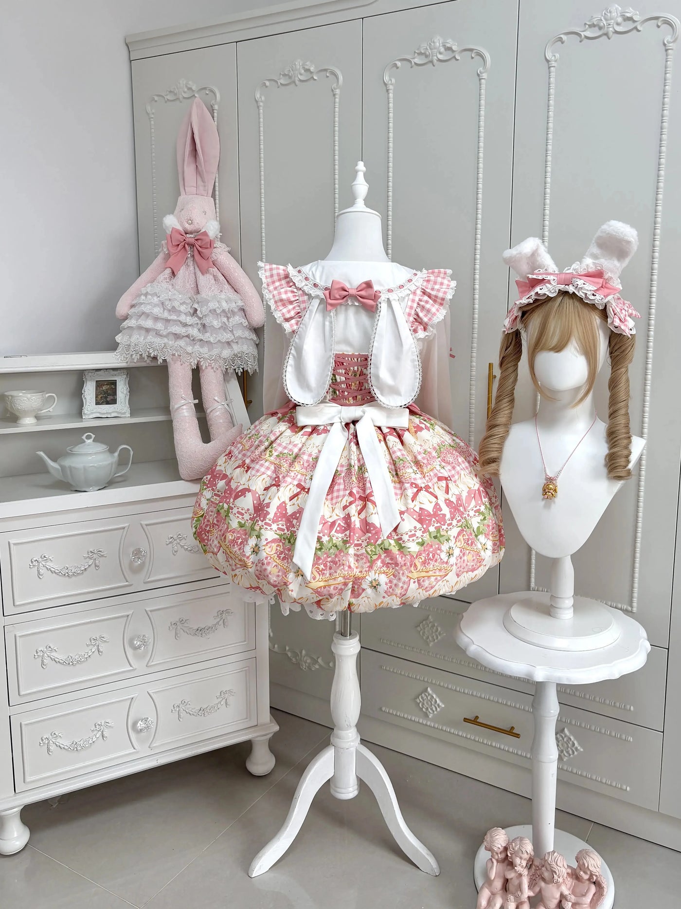 Bubble Bear - Strawberry Bud - Strawberry-Print JSK with Bow Trim
