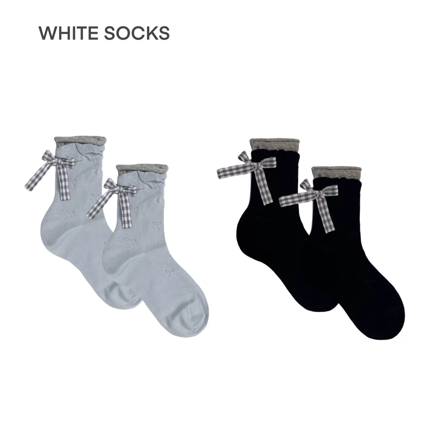 White Socks - Ballet Bow - Mesh Mid-Calf Socks with Bow Detail