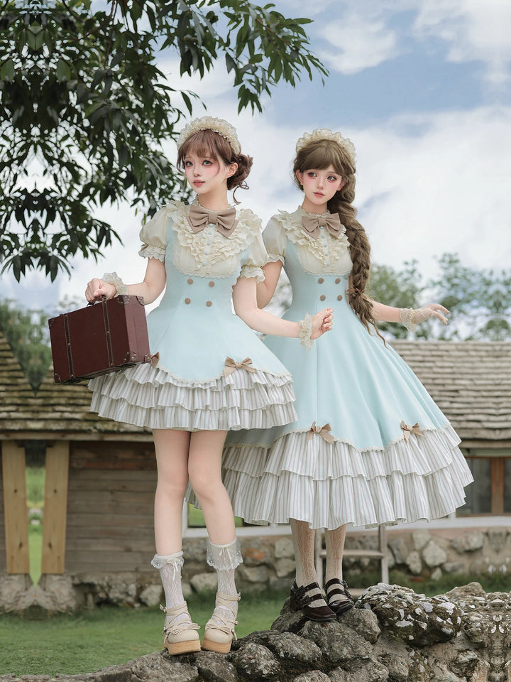 With PUJI - Sea Salt Snow Crest - Lolita OP Dress, Ruffle Trim & Stand Collar