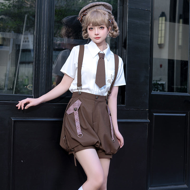 Letters from Unknown Star - Ouji Lolita Brown Short & Shirt Set - Innerwear