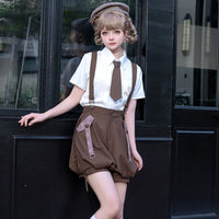 Letters from Unknown Star - Ensemble court et chemise Ouji Lolita marron - Sous-vêtements - S / chemisette (avec une cravate)