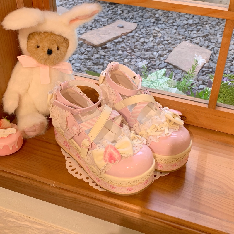 现货【草莓限定全色】厚底呲甜可爱甜美少女lolita鞋
