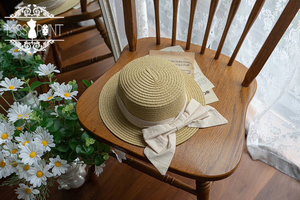Happy Summer Cute Lolita Hairdband Straw Hat ivory straw hat