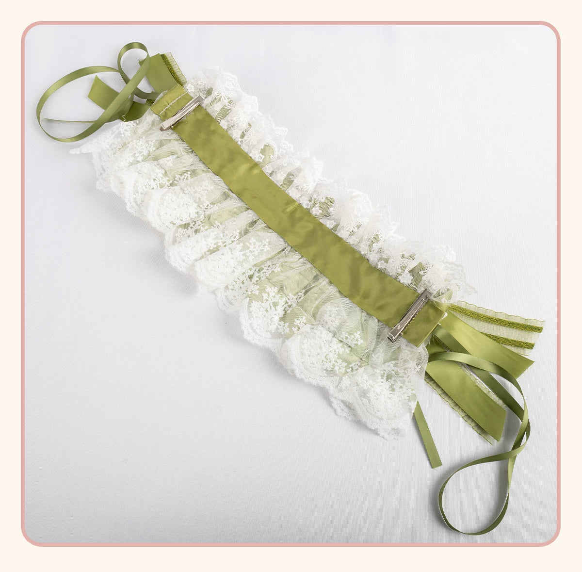 Stardust Rose - Lily of the Valley Woodland - Green Lace Lolita Headwear with Floral Ribbons